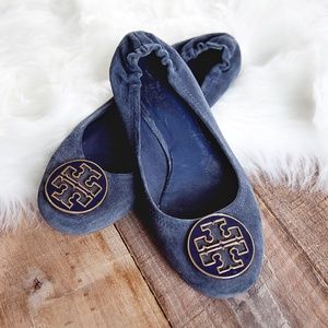 Tory Burch Navy Blue Reva Flats Shoes Size 9.5